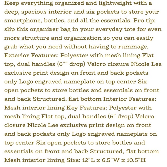 Nicole Lee Journey of Stephanie Caddy Tote and Matching Wallet NWT MSRP: $80 - Picture 6 of 6